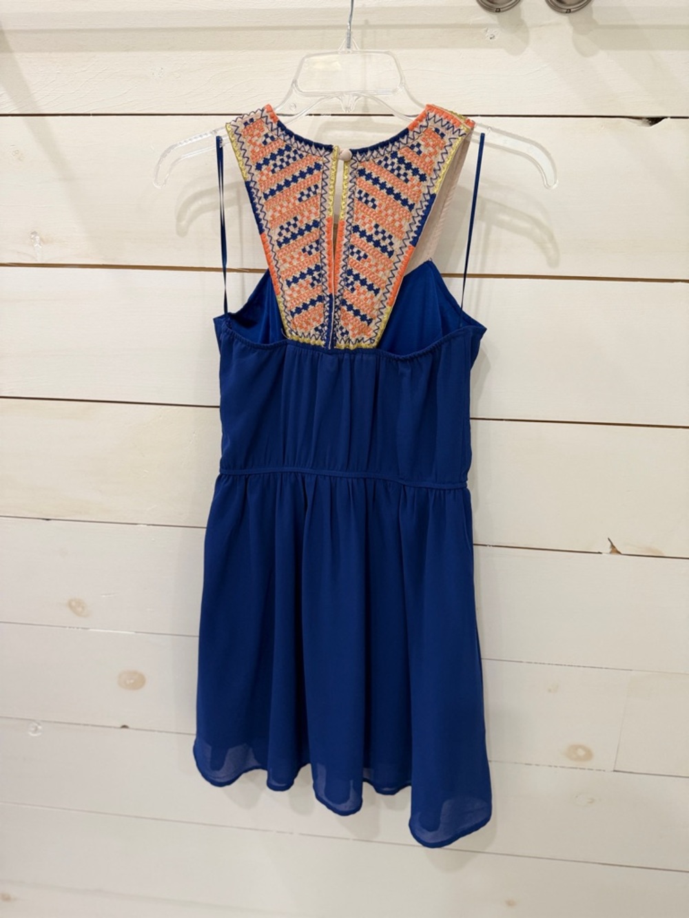 Jealous Tomato Royal Blue Dress with Multicolor Embroidered Yoke